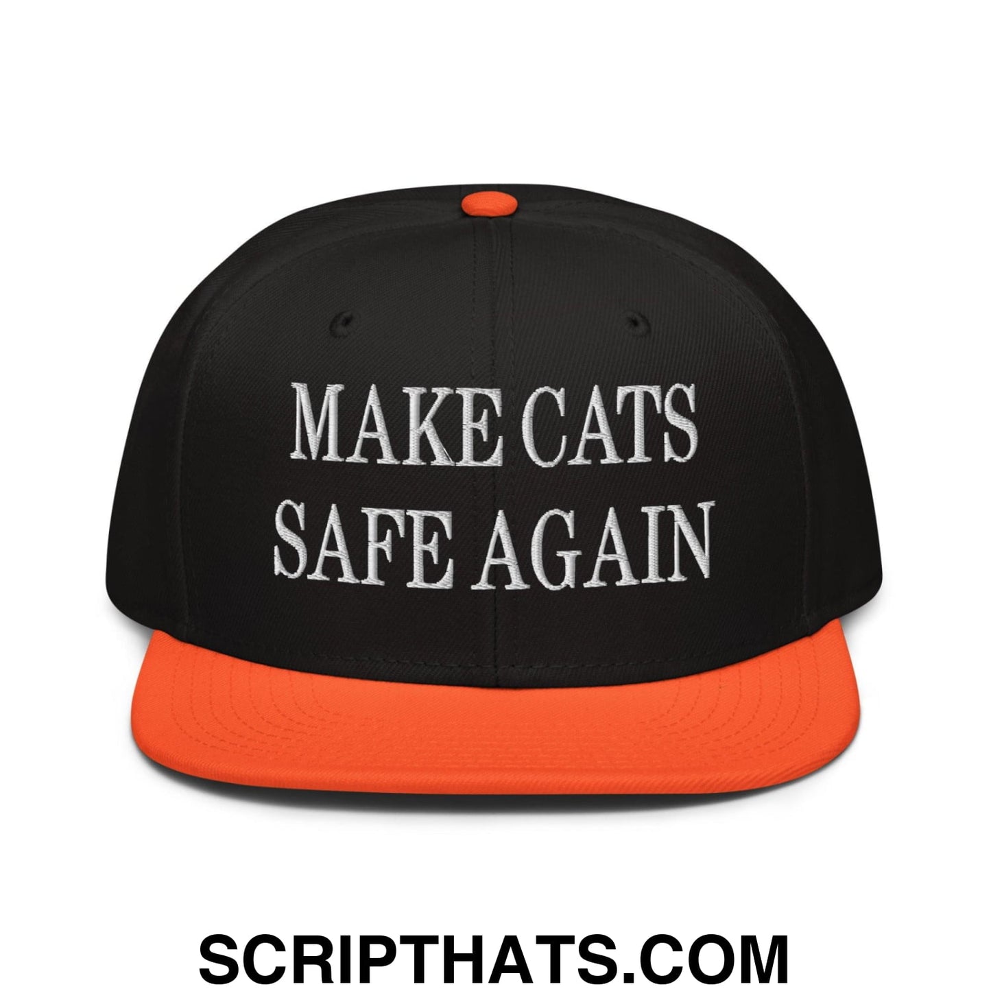 Make Cats Safe Again Embroidered Flat Brim Bill Snapback Hat Orange Black Black