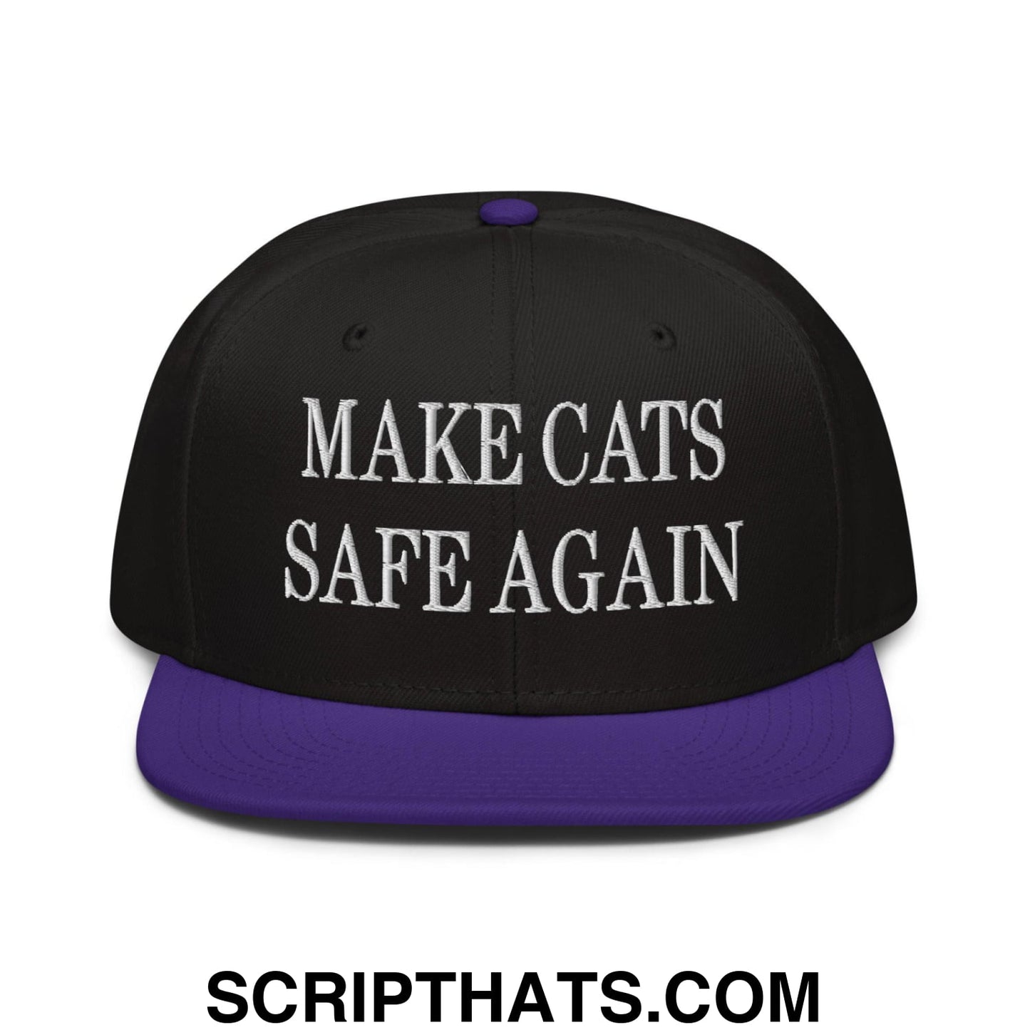 Make Cats Safe Again Embroidered Flat Brim Bill Snapback Hat Purple Black Black