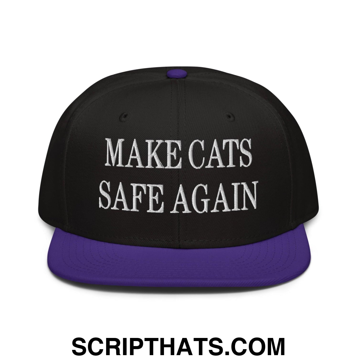 Make Cats Safe Again Embroidered Flat Brim Bill Snapback Hat Purple Black Black