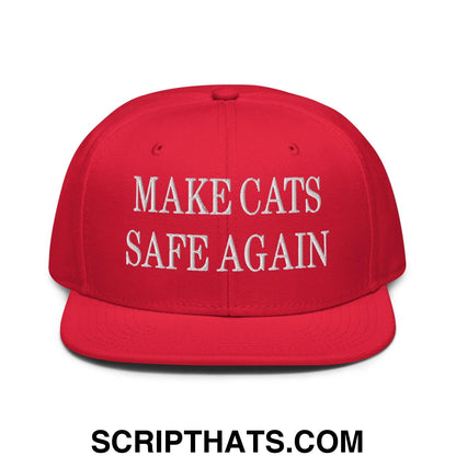 Make Cats Safe Again Embroidered Flat Brim Bill Snapback Hat Red