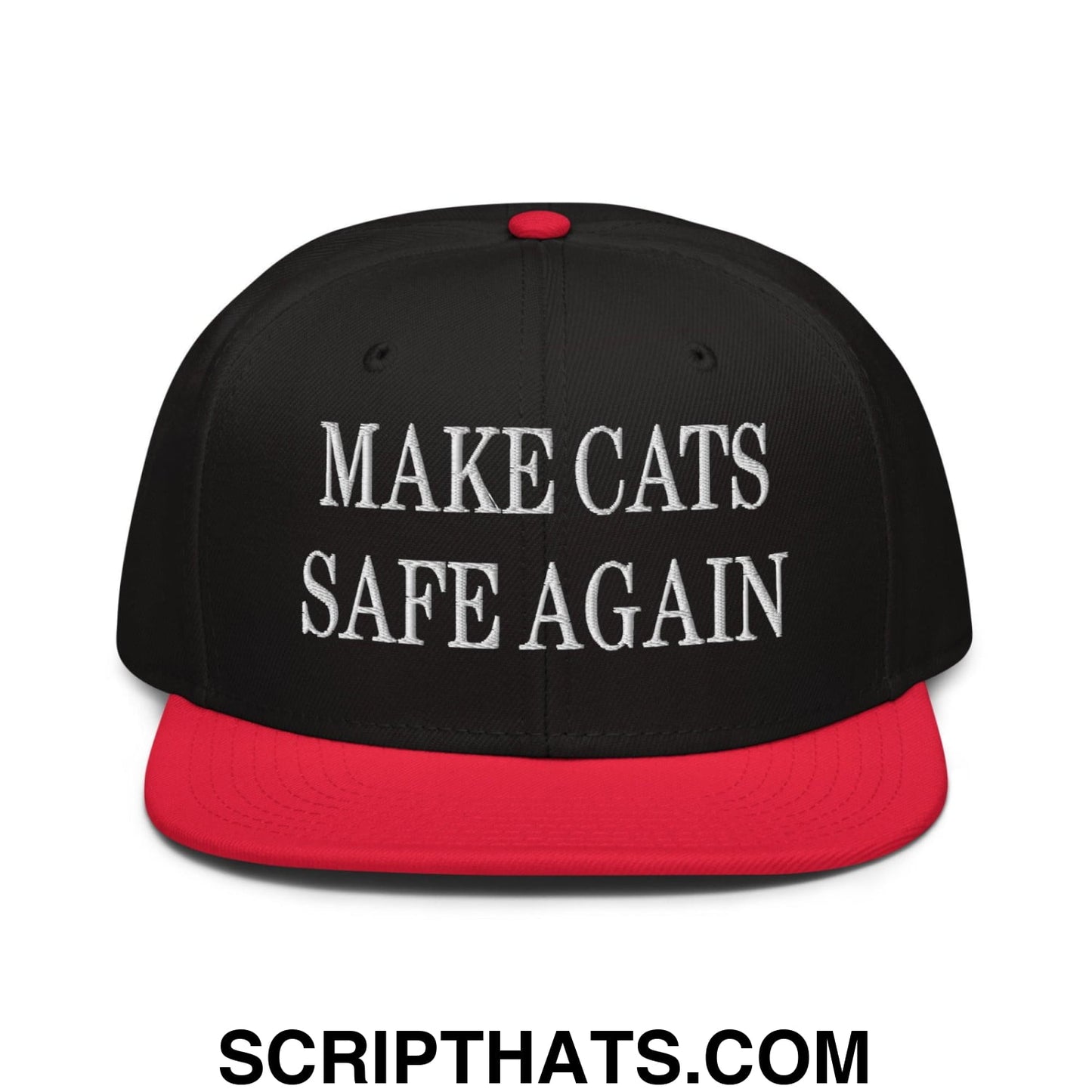 Make Cats Safe Again Embroidered Flat Brim Bill Snapback Hat Red Black Black