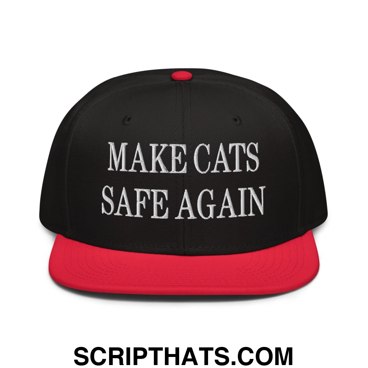 Make Cats Safe Again Embroidered Flat Brim Bill Snapback Hat Red Black Black