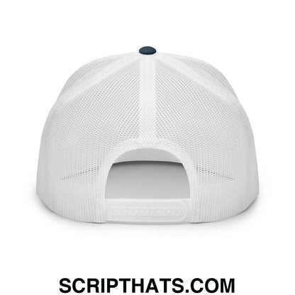 Make Cats Safe Again Embroidered Mesh Flat Bill Brim Trucker Hat Navy White