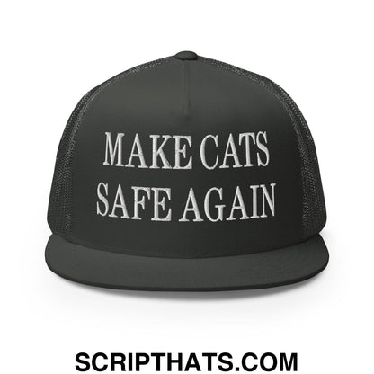 Make Cats Safe Again Embroidered Mesh Flat Bill Brim Trucker Hat Charcoal