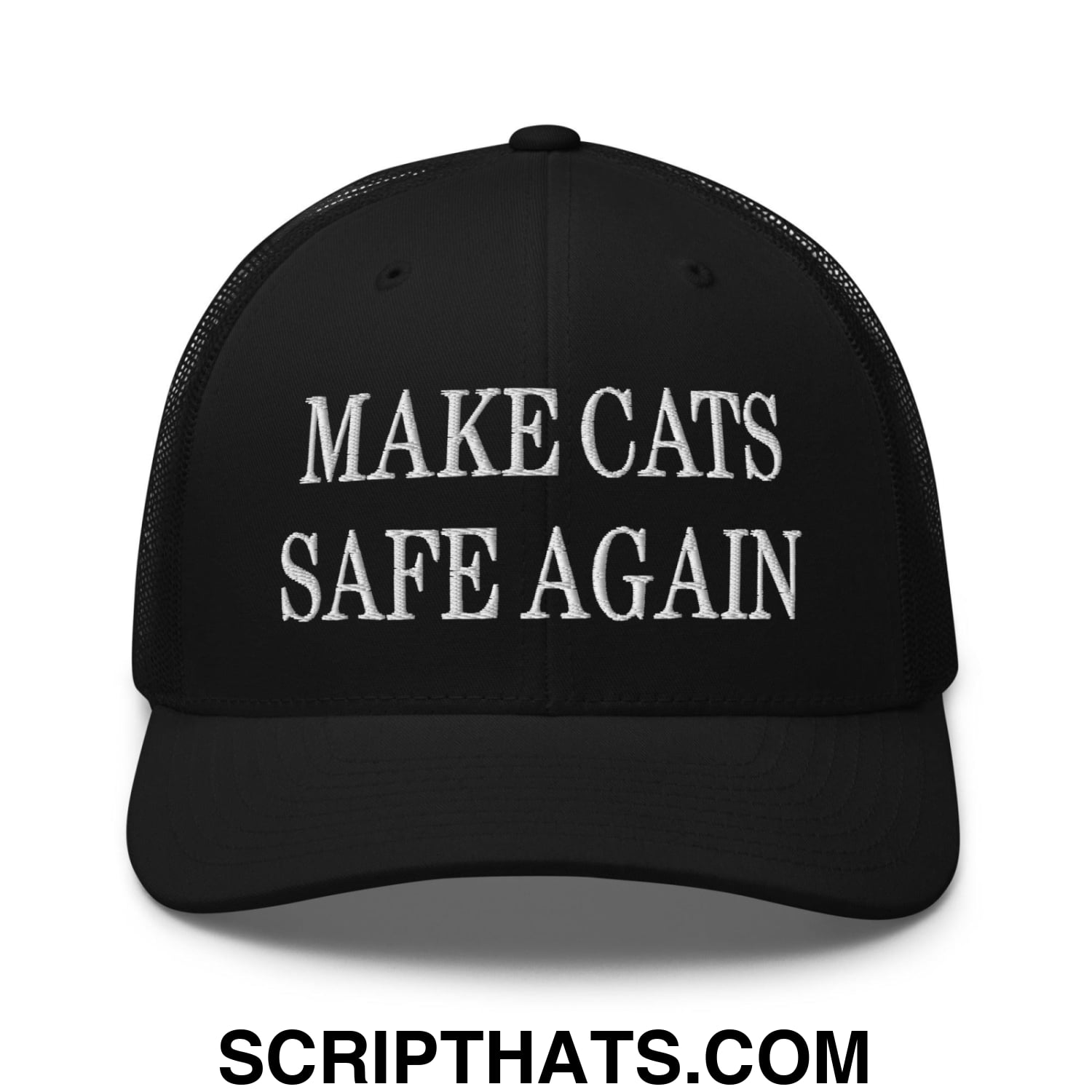 Make Cats Safe Again Embroidered Mesh Trucker Hat Black
