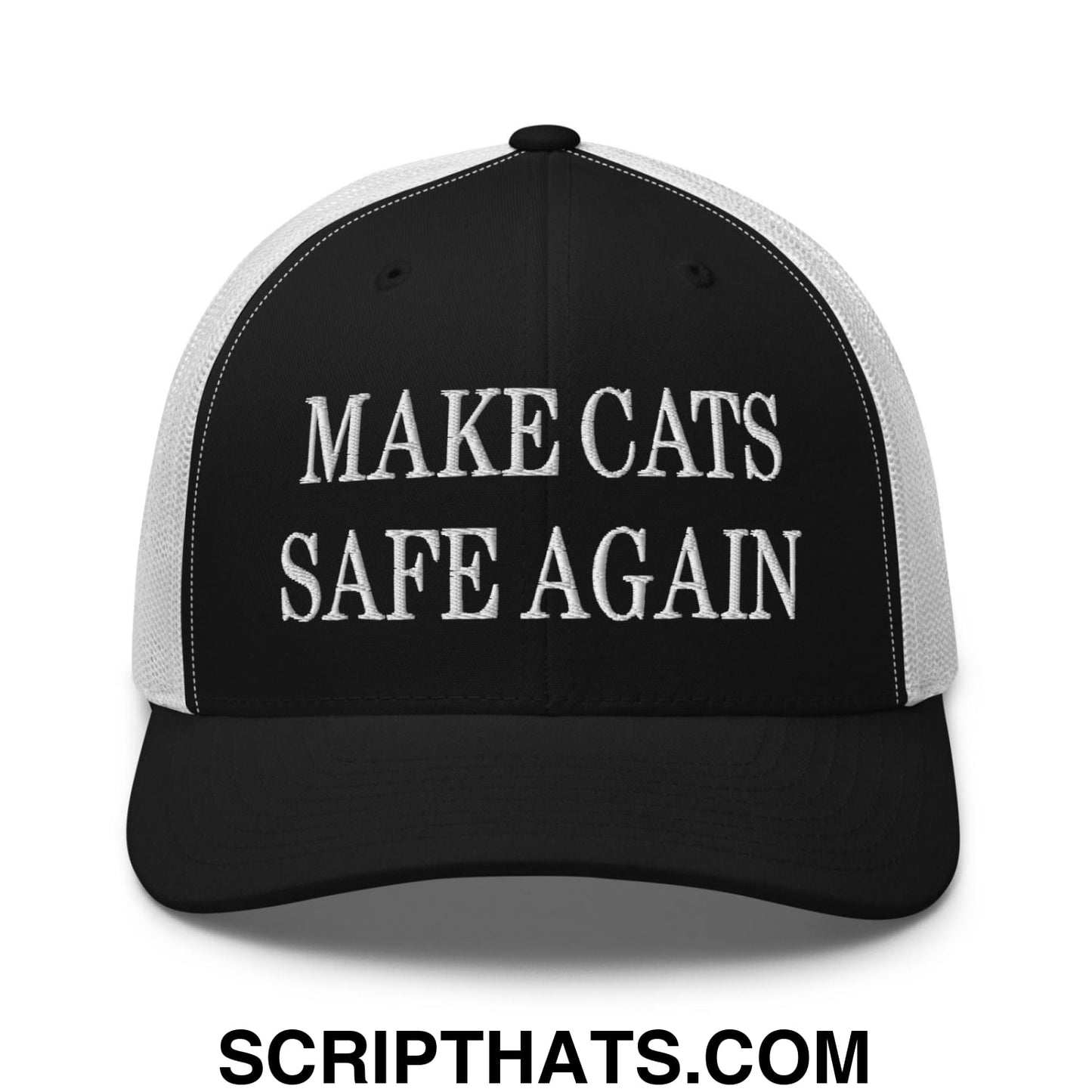 Make Cats Safe Again Embroidered Mesh Trucker Hat Black White