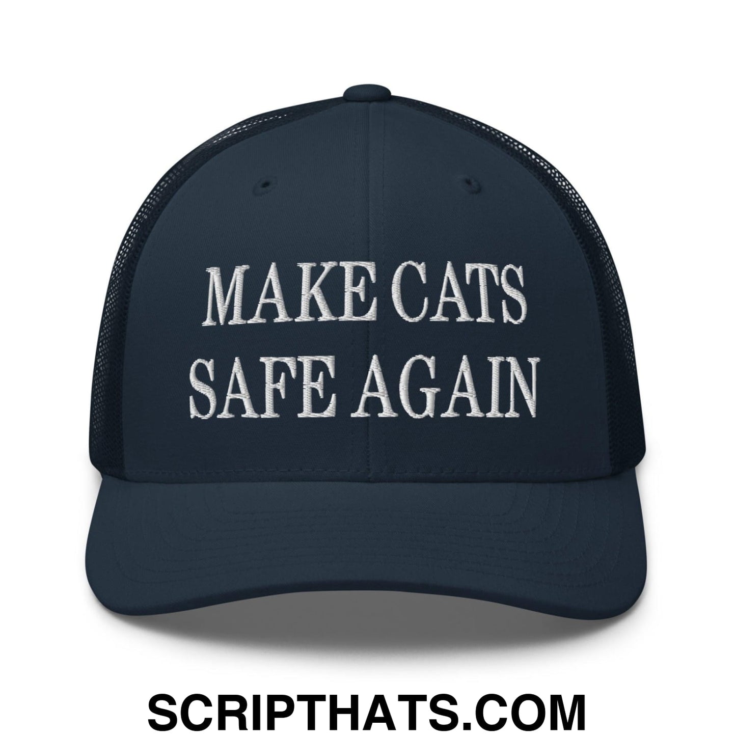 Make Cats Safe Again Embroidered Mesh Trucker Hat Navy