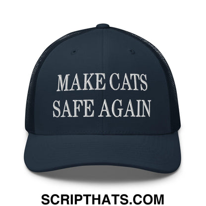 Make Cats Safe Again Embroidered Mesh Trucker Hat Navy