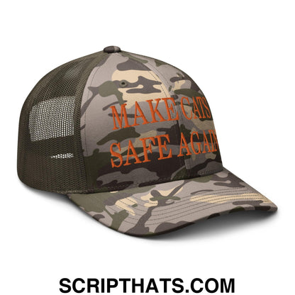 Make Cats Safe Again Embroidered Orange Camo Trucker Hat Camo Olive
