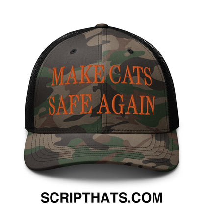 Make Cats Safe Again Embroidered Orange Camo Trucker Hat Camo Black