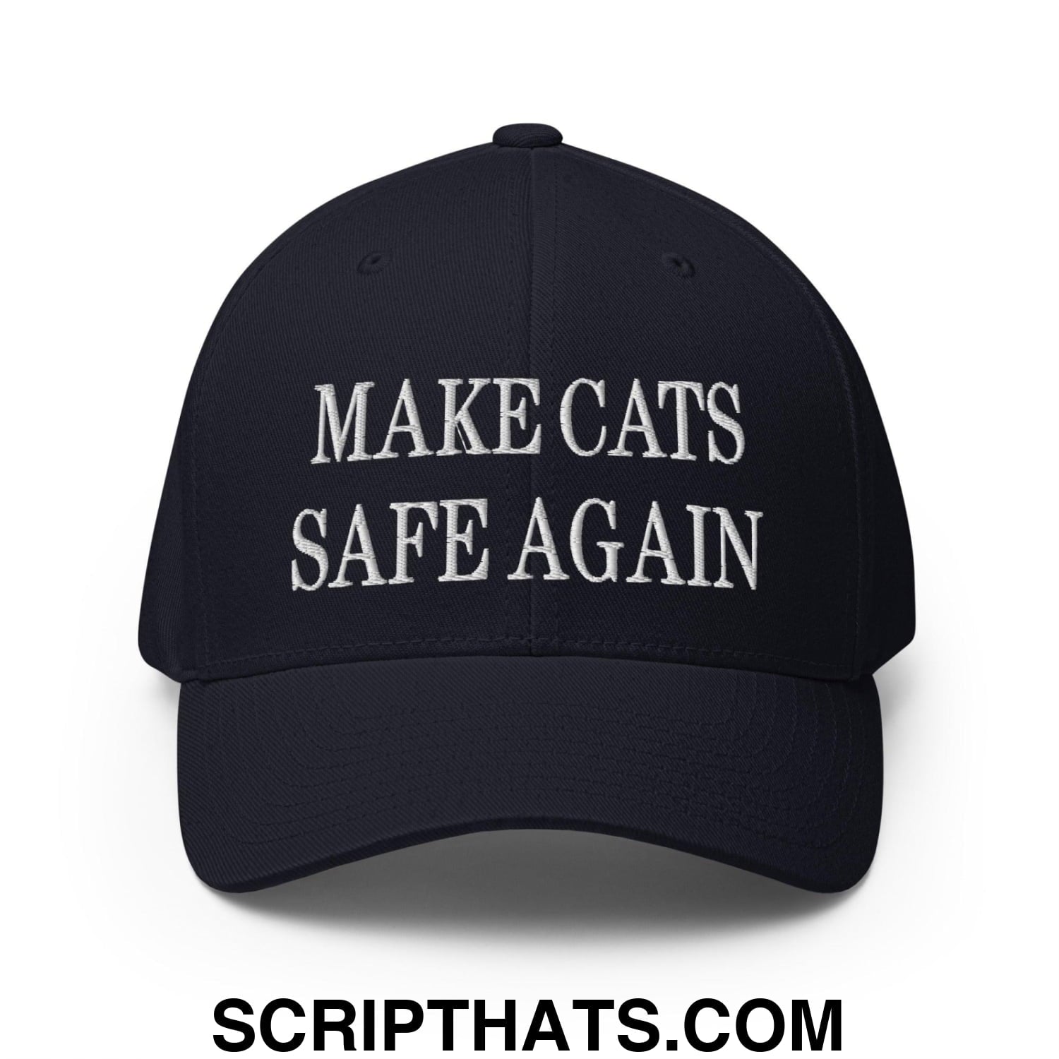 Make Cats Safe Again Embroidered Stretch Fit Baseball Hat Dark Navy