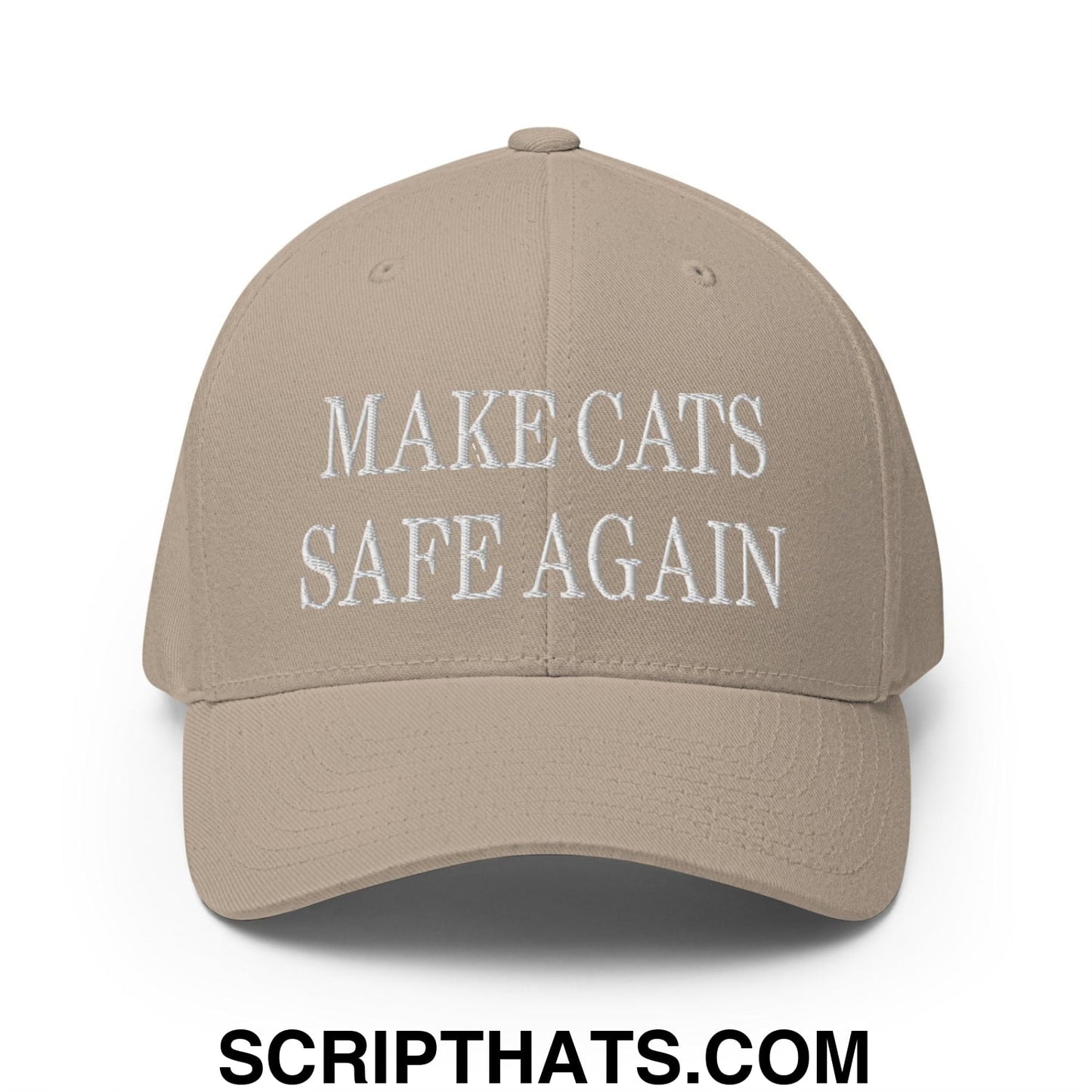 Make Cats Safe Again Embroidered Stretch Fit Baseball Hat Khaki
