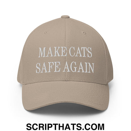 Make Cats Safe Again Embroidered Stretch Fit Baseball Hat Khaki