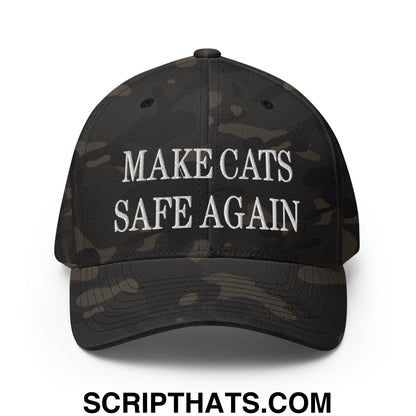 Make Cats Safe Again Embroidered Stretch Fit Baseball Hat Multicam Black