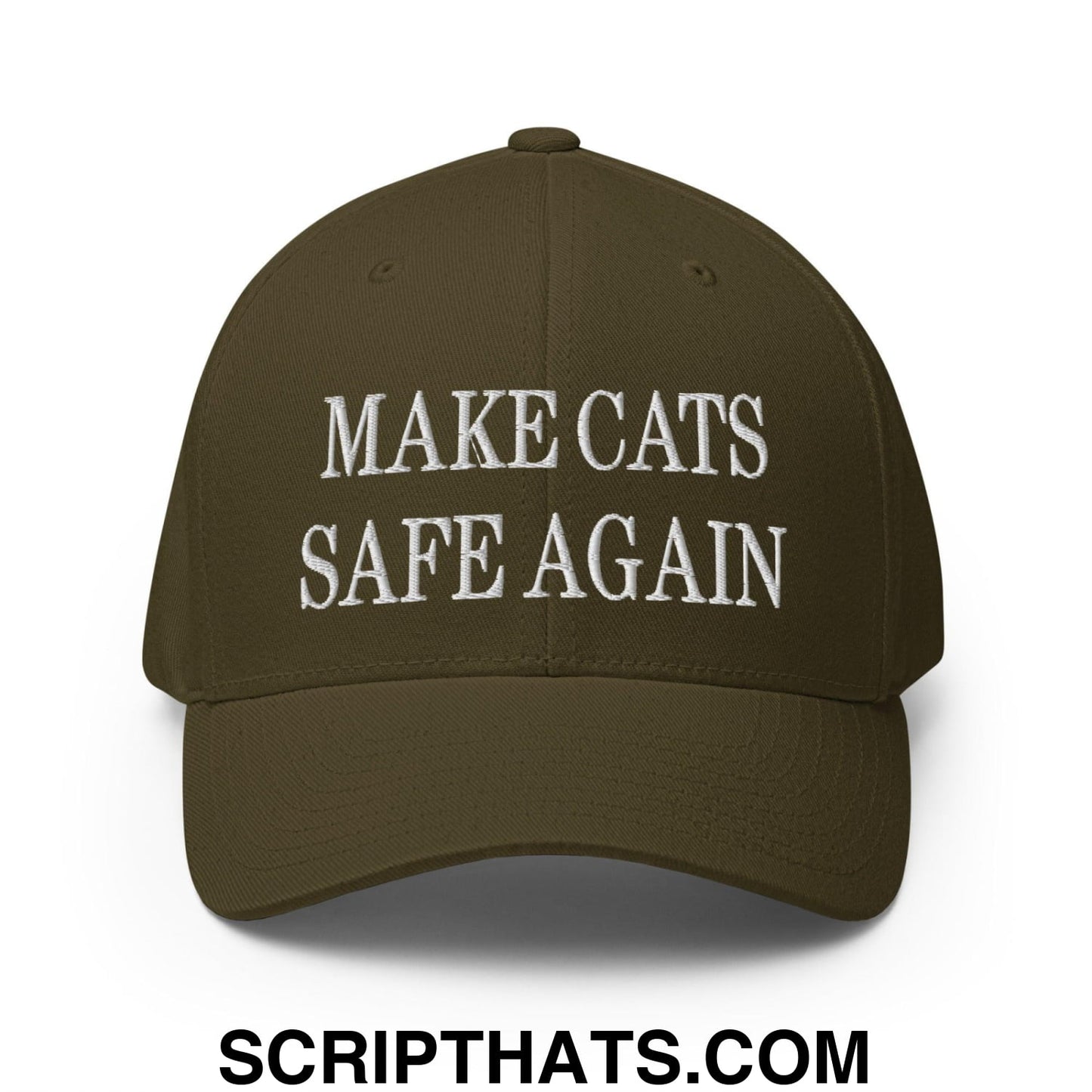 Make Cats Safe Again Embroidered Stretch Fit Baseball Hat Olive