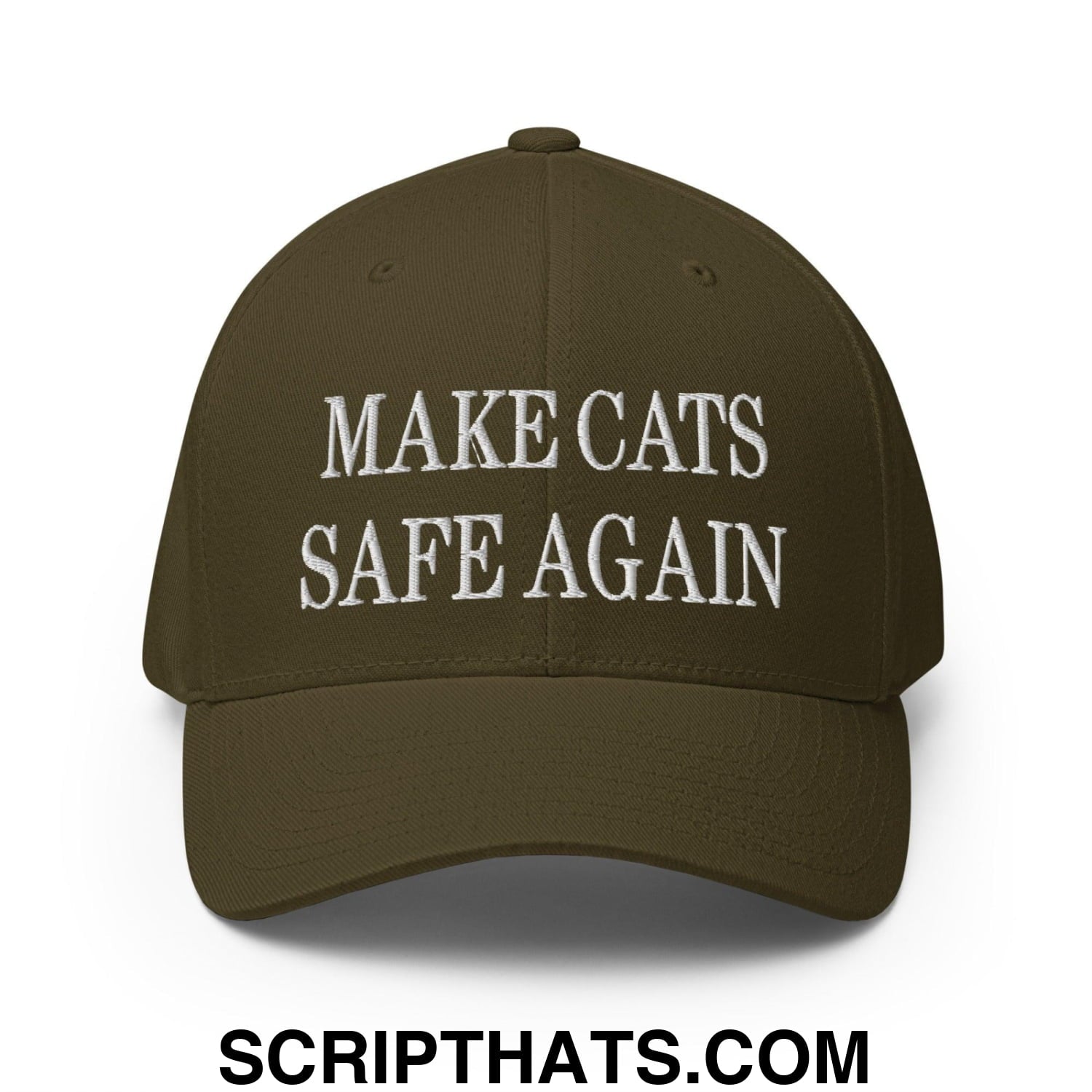 Make Cats Safe Again Embroidered Stretch Fit Baseball Hat Olive