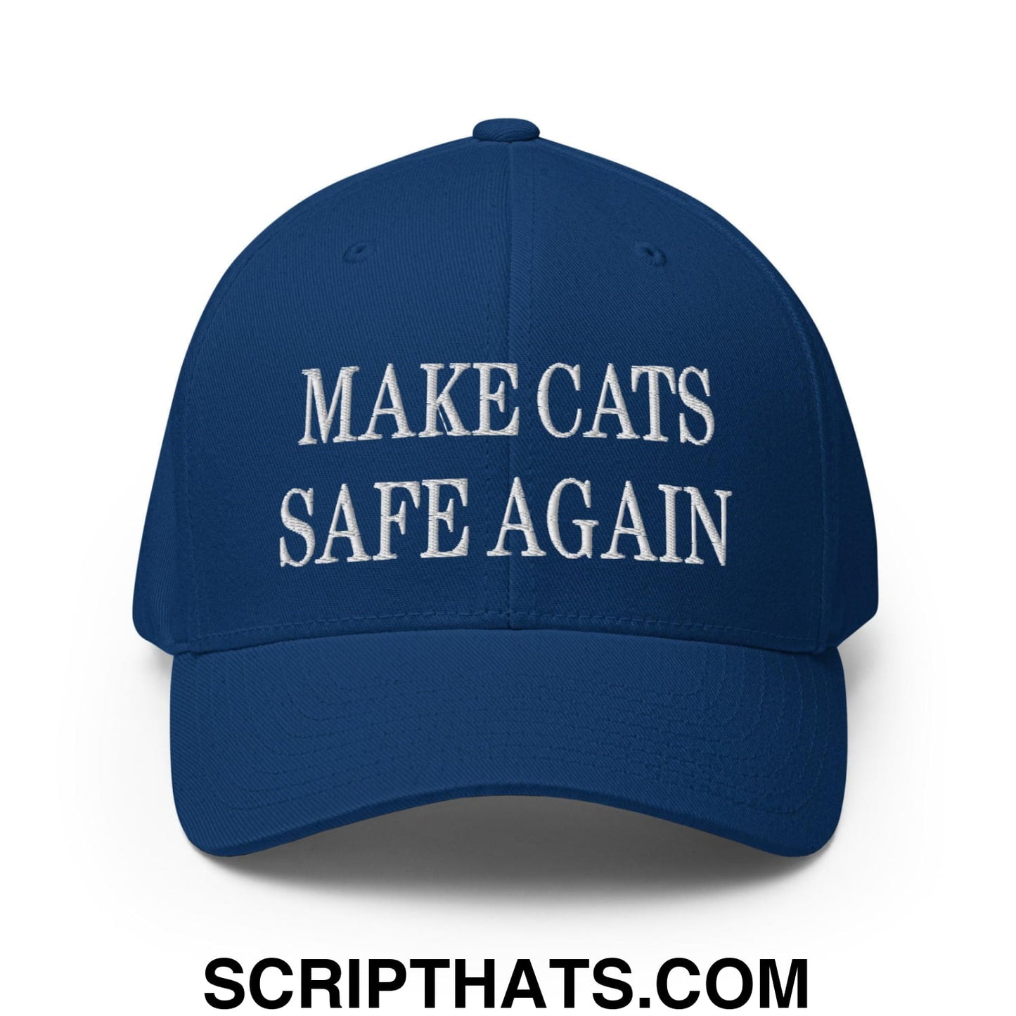 Make Cats Safe Again Embroidered Stretch Fit Baseball Hat Royal Blue