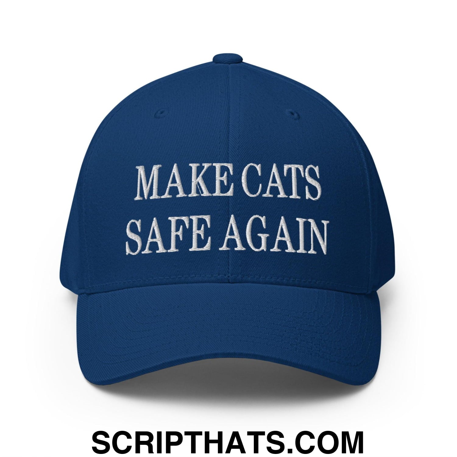 Make Cats Safe Again Embroidered Stretch Fit Baseball Hat Royal Blue