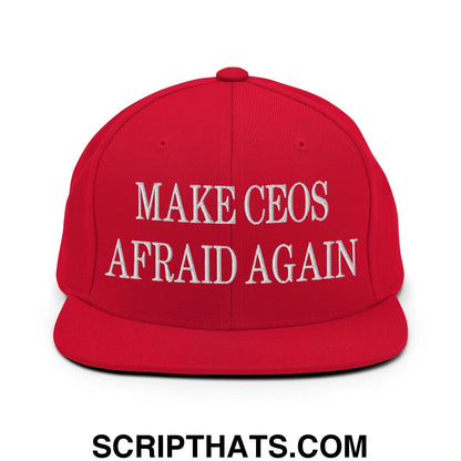Make CEOs Afraid Again Embroidered Flat Bill Brim Snapback Hat Red