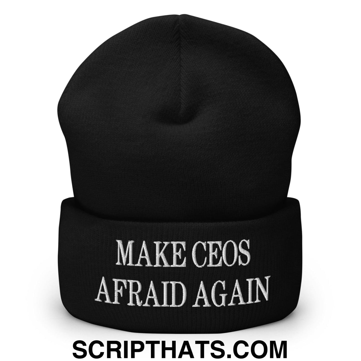 Make CEOs Afraid Again Embroidered Knit Cuffed Beanie Black