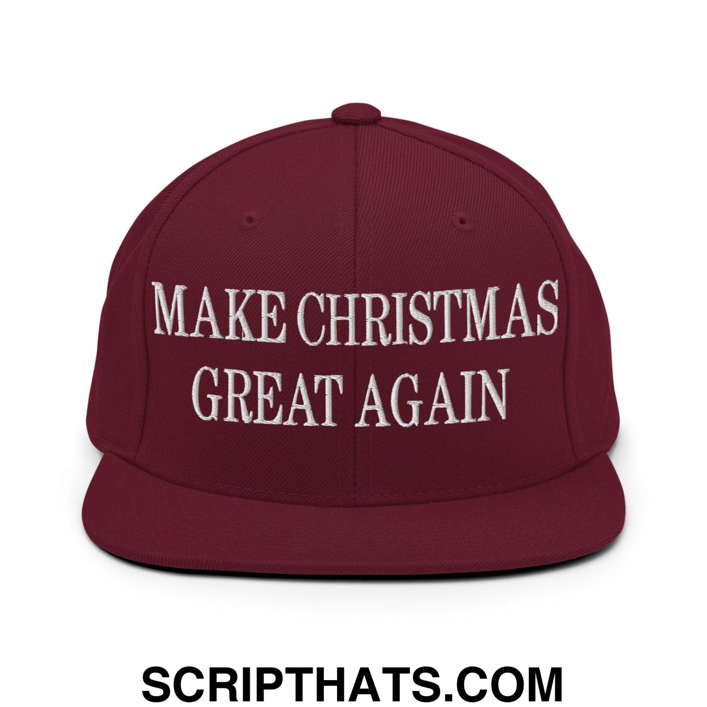 Make Christmas Great Again Embroidered Flat Bill Brim Snapback Hat Maroon