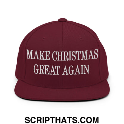Make Christmas Great Again Embroidered Flat Bill Brim Snapback Hat Maroon
