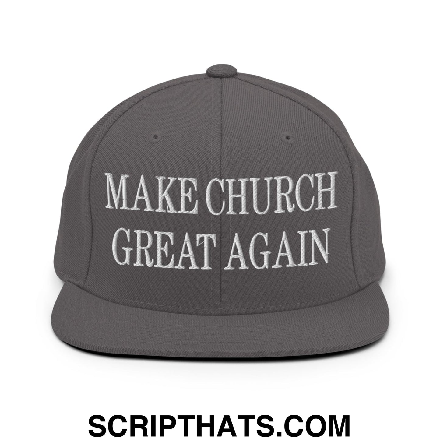 Make Church Great Again Embroidered Flat Bill Brim Snapback Hat Dark Grey