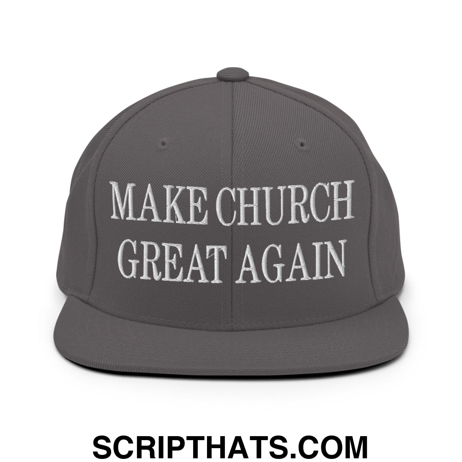 Make Church Great Again Embroidered Flat Bill Brim Snapback Hat Dark Grey