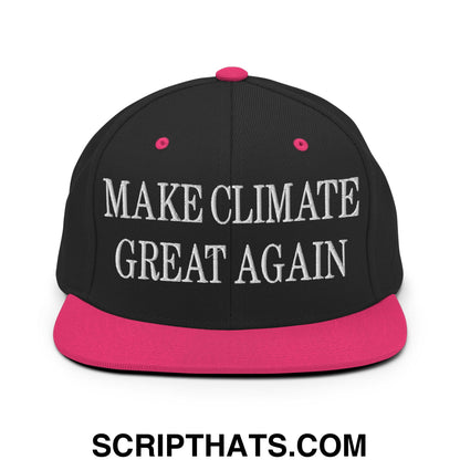 Make Climate Great Again Embroidered Flat Bill Brim Snapback Hat Black Neon Pink