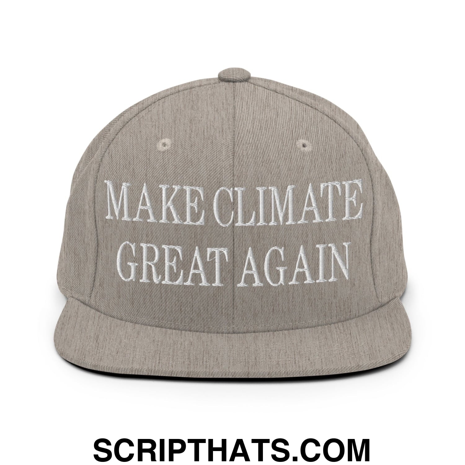 Make Climate Great Again Embroidered Flat Bill Brim Snapback Hat Heather Grey