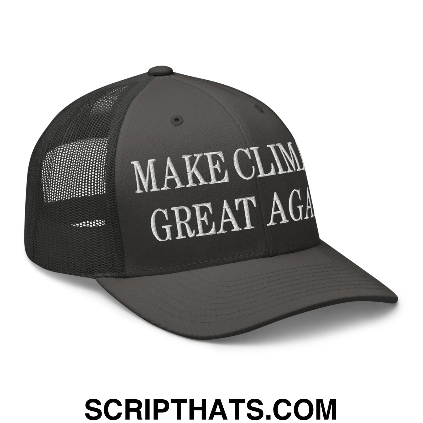 Make Climate Great Again Embroidered Mesh Trucker Hat Charcoal