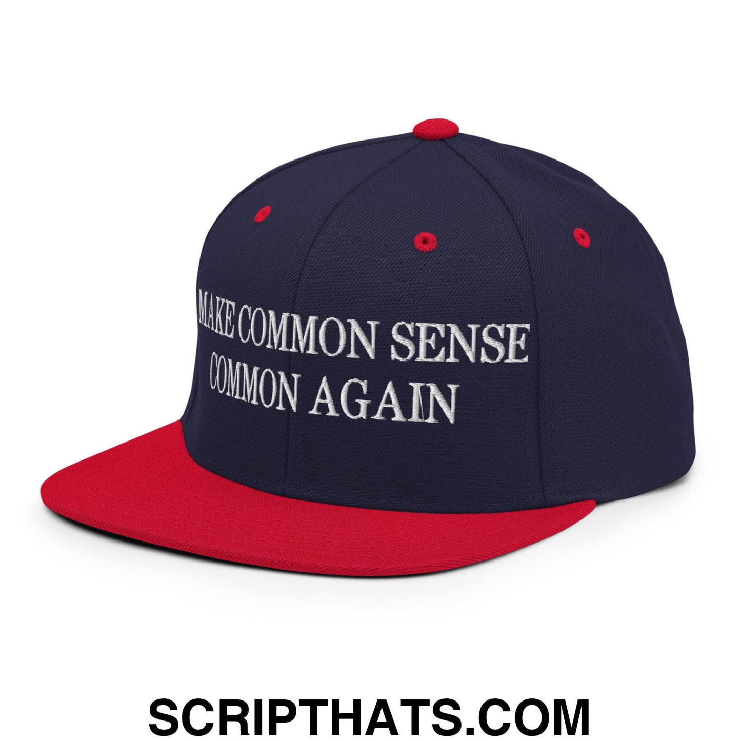 Make Common Sense Common Again Embroidered Flat Bill Brim Snapback Hat Navy Red