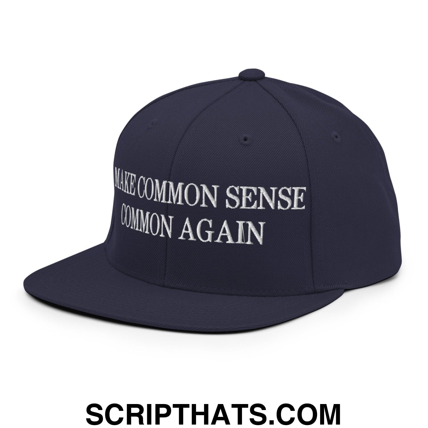 Make Common Sense Common Again Embroidered Flat Bill Brim Snapback Hat Navy
