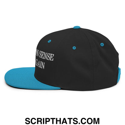 Make Common Sense Common Again Embroidered Flat Bill Brim Snapback Hat Black Teal