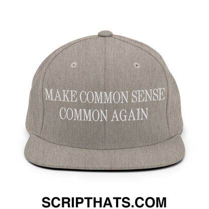 Make Common Sense Common Again Embroidered Flat Bill Brim Snapback Hat Heather Grey