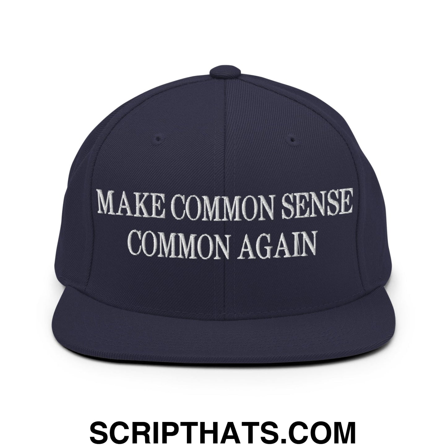 Make Common Sense Common Again Embroidered Flat Bill Brim Snapback Hat Navy