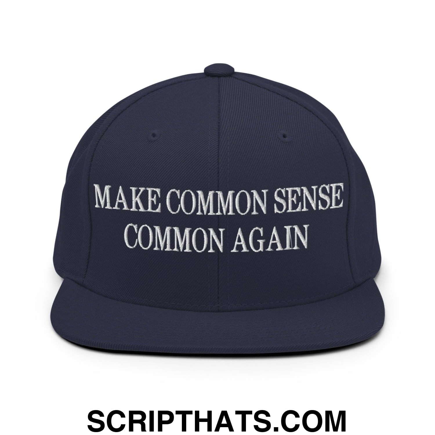 Make Common Sense Common Again Embroidered Flat Bill Brim Snapback Hat Navy