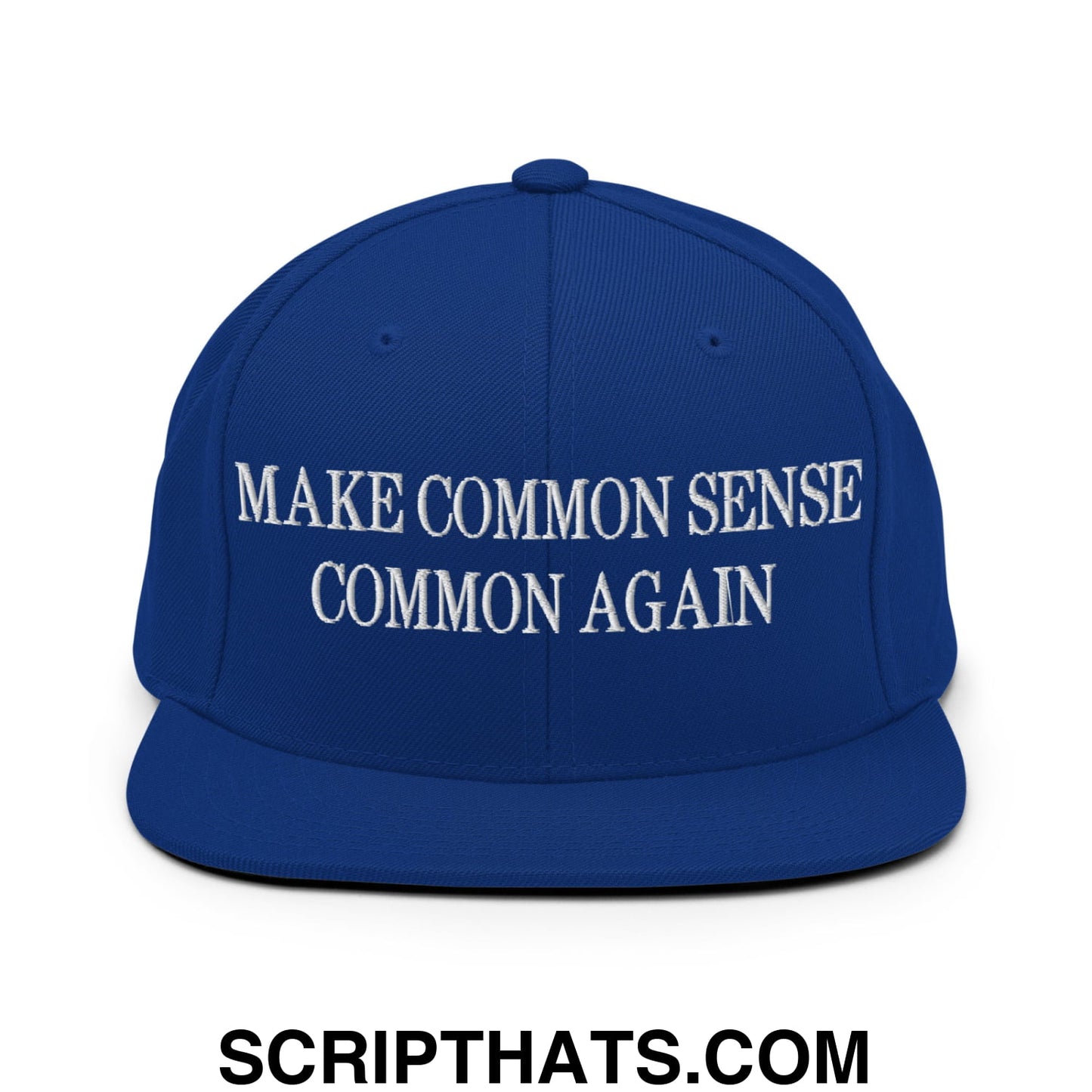 Make Common Sense Common Again Embroidered Flat Bill Brim Snapback Hat Royal Blue