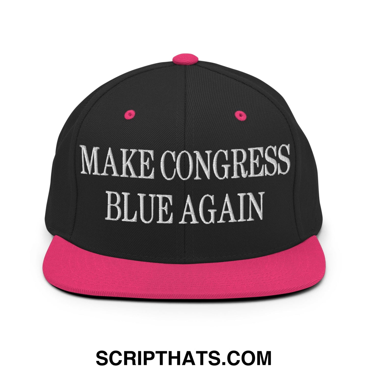 Make Congress Blue Again Embroidered Flat Bill Brim Snapback Hat Black Neon Pink