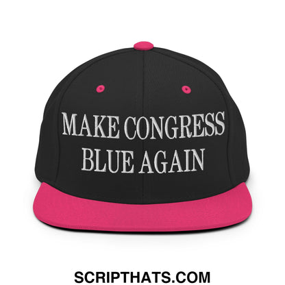 Make Congress Blue Again Embroidered Flat Bill Brim Snapback Hat Black Neon Pink