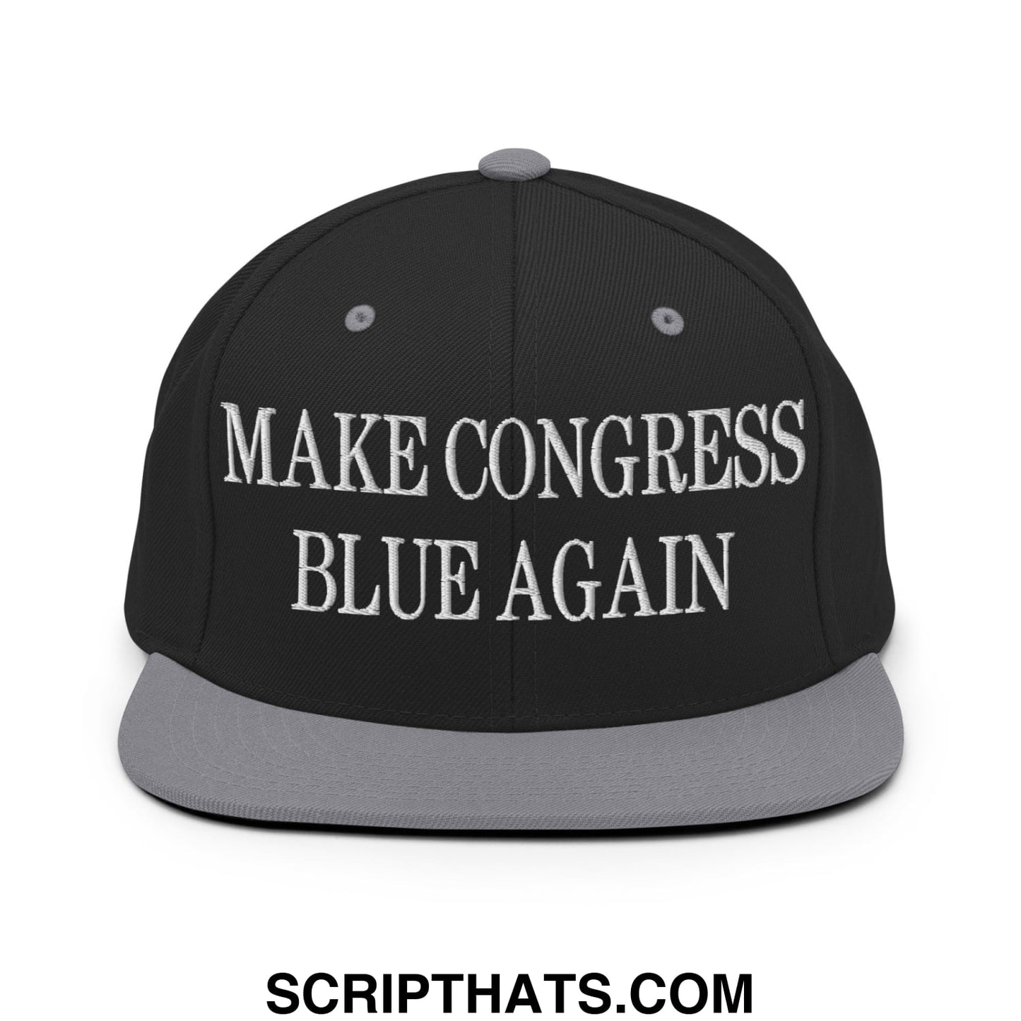 Make Congress Blue Again Embroidered Flat Bill Brim Snapback Hat Black Silver