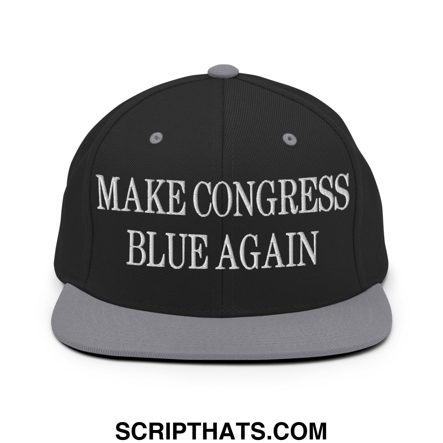 Make Congress Blue Again Embroidered Flat Bill Brim Snapback Hat Black Silver