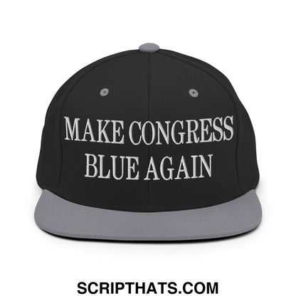 Make Congress Blue Again Embroidered Flat Bill Brim Snapback Hat Black Silver