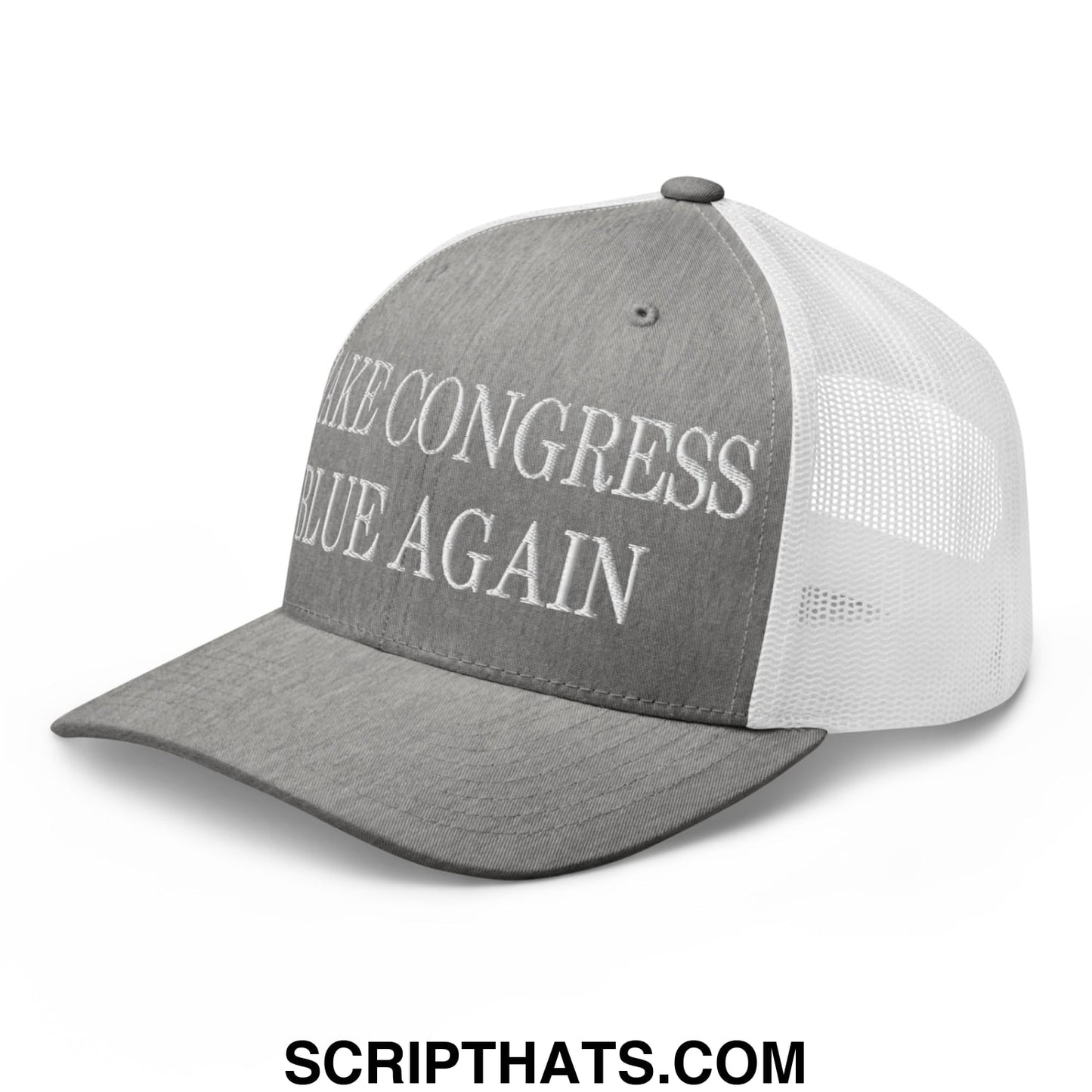 Make Congress Blue Again Embroidered Mesh Trucker Hat Heather Grey White