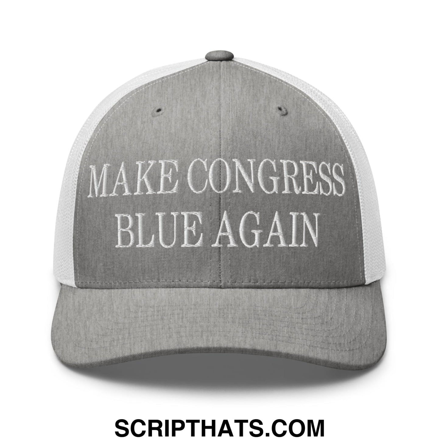 Make Congress Blue Again Embroidered Mesh Trucker Hat Heather Grey White