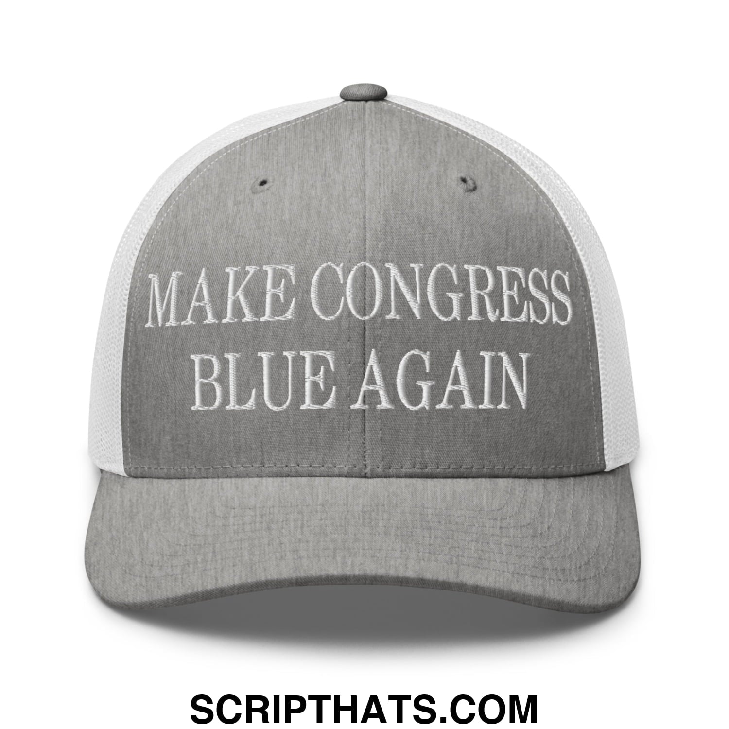 Make Congress Blue Again Embroidered Mesh Trucker Hat Heather Grey White
