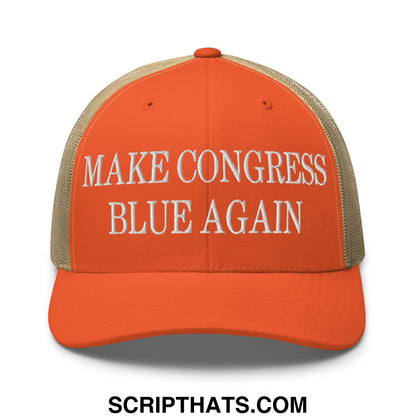 Make Congress Blue Again Embroidered Mesh Trucker Hat Rustic Orange Khaki