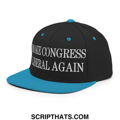 Make Congress Liberal Again Embroidered Flat Bill Brim Snapback Hat Black Teal
