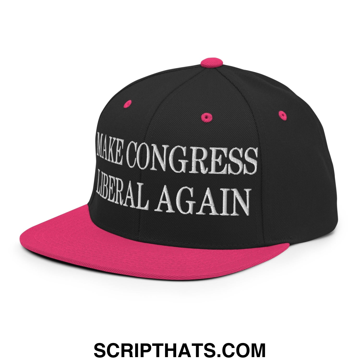 Make Congress Liberal Again Embroidered Flat Bill Brim Snapback Hat Black Neon Pink