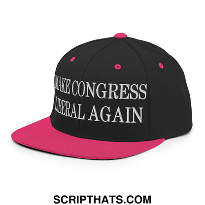 Make Congress Liberal Again Embroidered Flat Bill Brim Snapback Hat Black Neon Pink